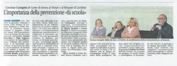 L'importanza della Prevenzione fa scuola | Rassegna Stampa | Articolo di Giornale | Cuore di Donna
