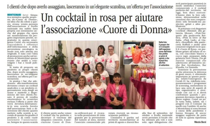 Un cocktail in rosa per aiutare l'associazione Cuore di Donna | Rassegna Stampa | Associazione Cuore di Donna