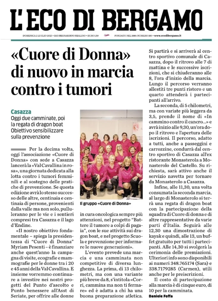Cuore di Donna di nuovo in marcia contro i tumori | Rassegna Stampa | Associazione Cuore di Donna