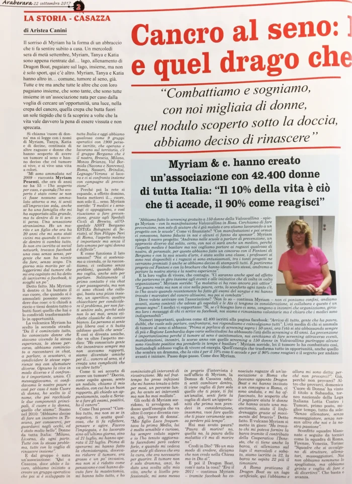 Cancro al seno: Myriam, Tanya e Katia e quel drago che diventa un Dragon | Rassegna Stampa | Associazione Cuore di Donna