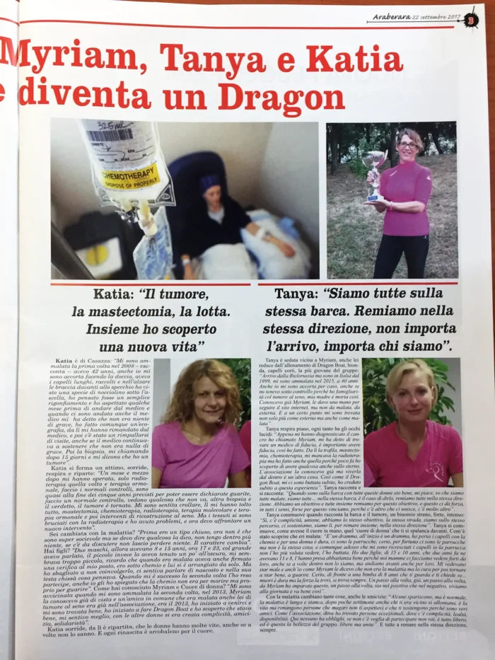 Cancro al seno: Myriam, Tanya e Katia e quel drago che diventa un Dragon | Rassegna Stampa | Associazione Cuore di Donna