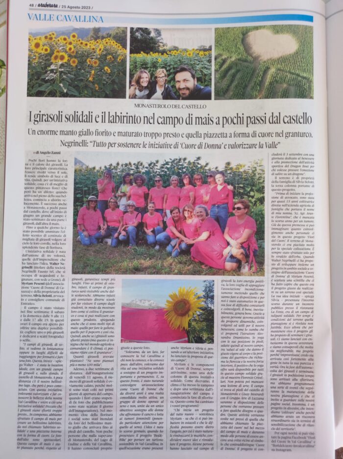 I girasoli solidali e il labirinto nel campo di mais a pochi passi dal castello | Rassegna Stampa | Associazione Cuore di Donna