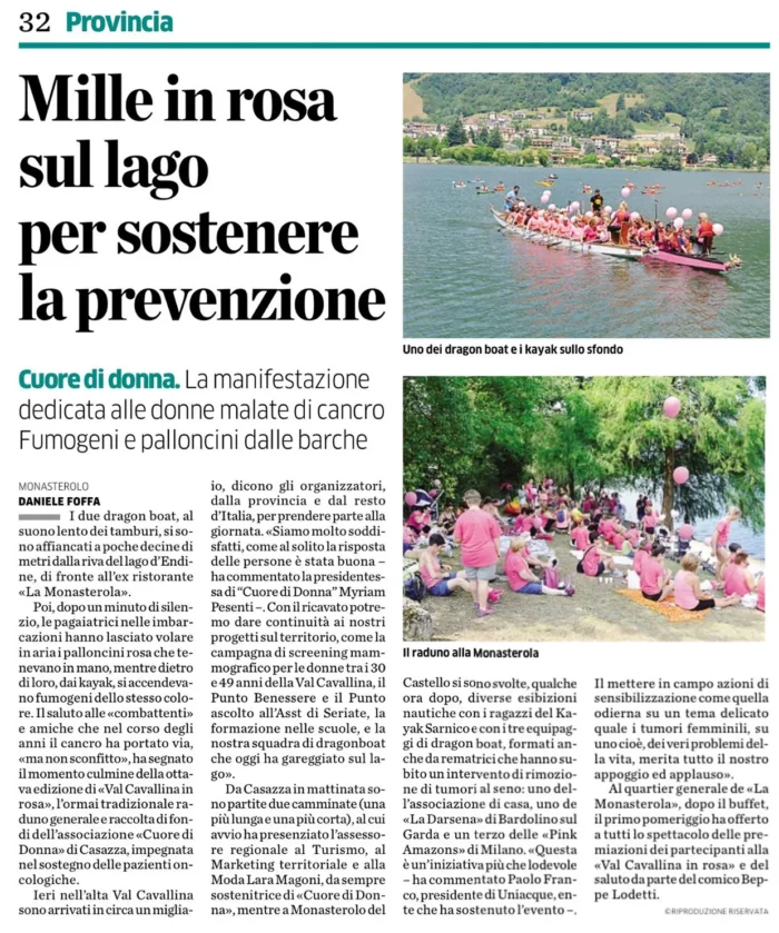Mille in rosa sul lago per sostenere la prevenzione | Rassegna Stampa | Associazione Cuore di Donna