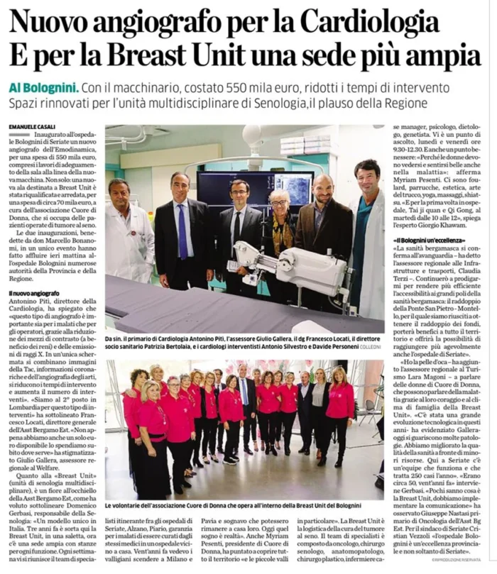 Nuovo angiografo per la Cardiologia e per la Breast Unit una sede più ampia | Rassegna Stampa | Associazione Cuore di Donna