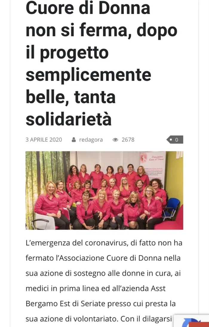Cuore di Donna non si ferma, dopo il progetto Semplicemente Belle, tanta solidarietà | Rassegna Stampa | Associazione Cuore di Donna