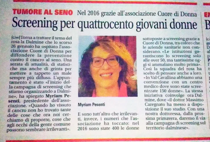 Screening per 400 giovani donne | Rassegna Stampa | Associazione Cuore di Donna