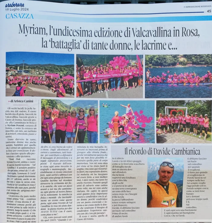 Myriam, l'undicesima edizione di Valcavallina in Rosa, la battaglia di tante donne | Rassegna Stampa | Associazione Cuore di Donna
