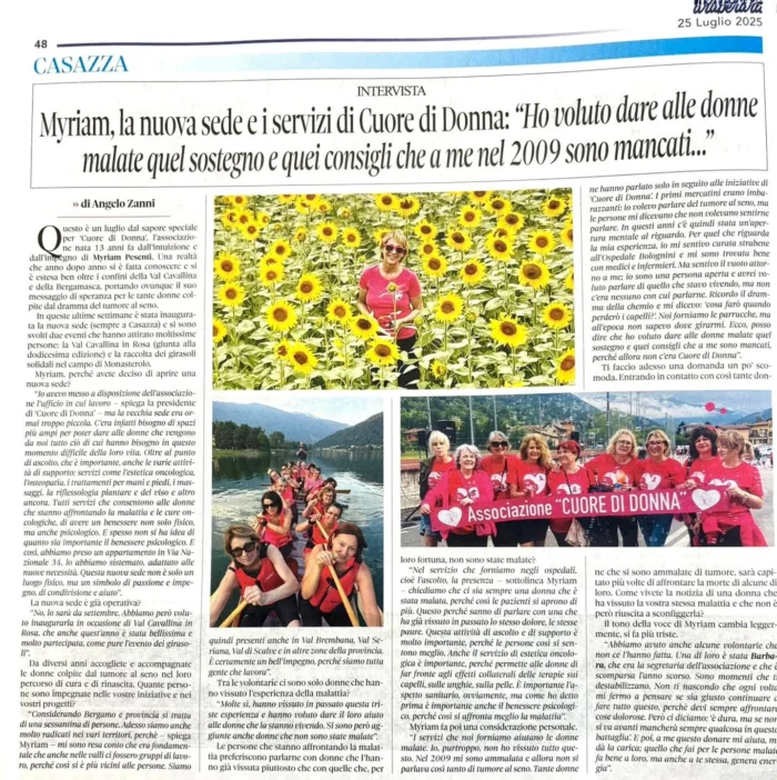 Myriam, la Nuova Sede e i Servizi di Cuore di Donna | Rassegna Stampa | Associazione Cuore di Donna