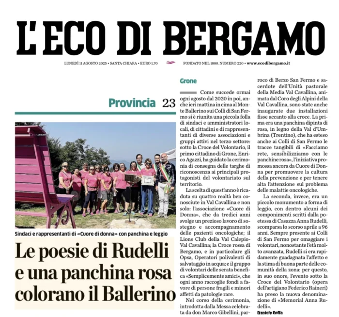 Le poesie di Rudelli e una panchina rosa colorano il Ballarino | Rassegna Stampa | Associazione Cuore di Donna