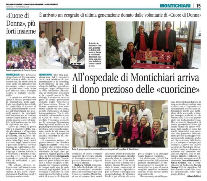 All'ospedale Montichiari arriva il dono prezioso di Cuore di Donna | Rassegna Stampa