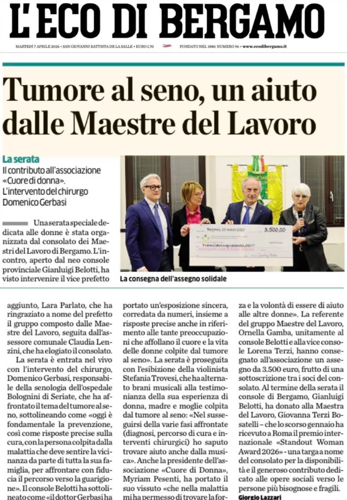 Tumore al seno, un aiuto dalle Maestre del Lavoro | Rassegna Stampa Cuore di Donna