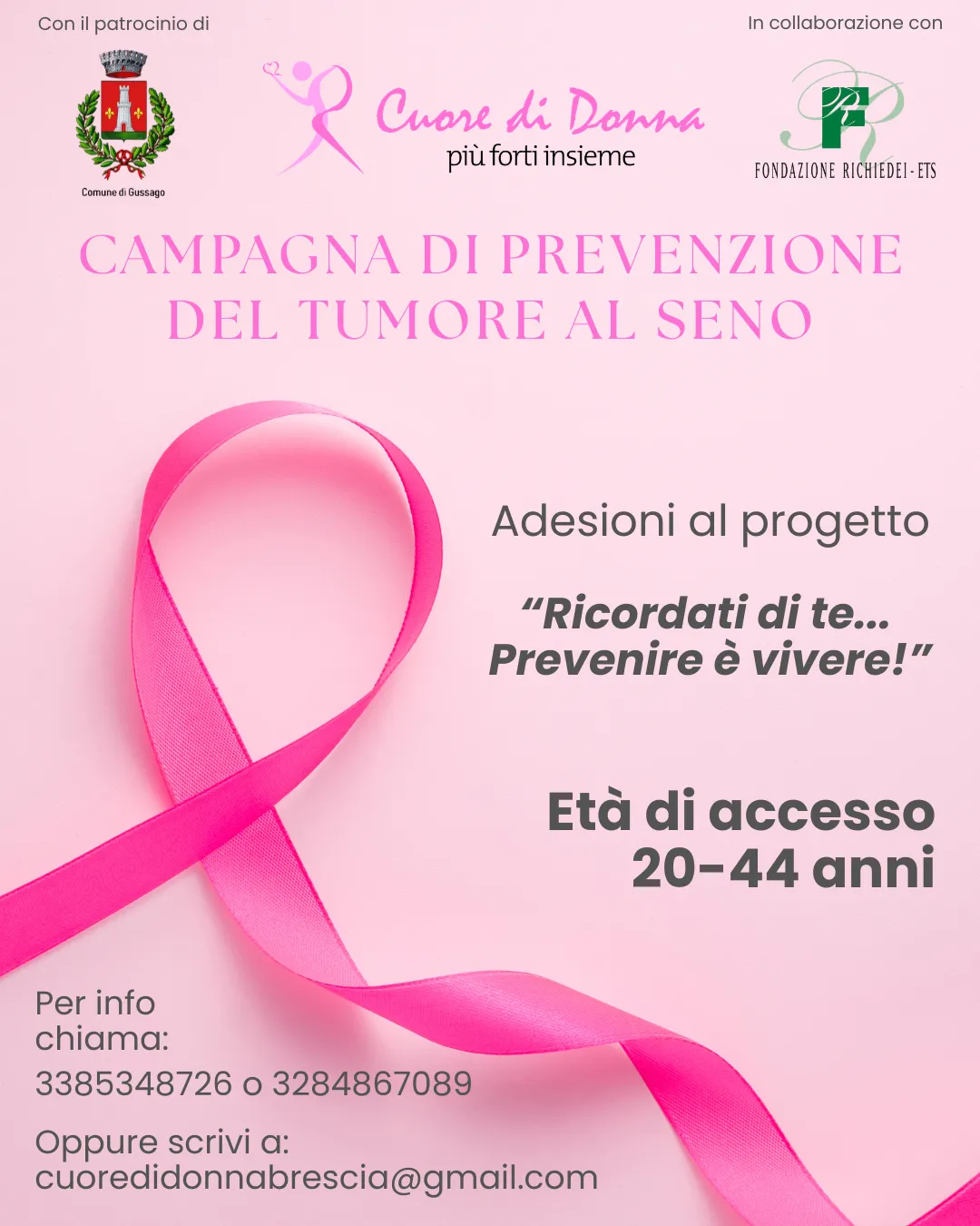Campagna di Prevenzione del Tumore al Seno | Progetto "Ricordati di te...Prevenire è Vivere!" - Cuore di Donna Campagna di Prevenzione del Tumore al Seno | Progetto "Ricordati di te...Prevenire è Vivere!" - Cuore di Donna