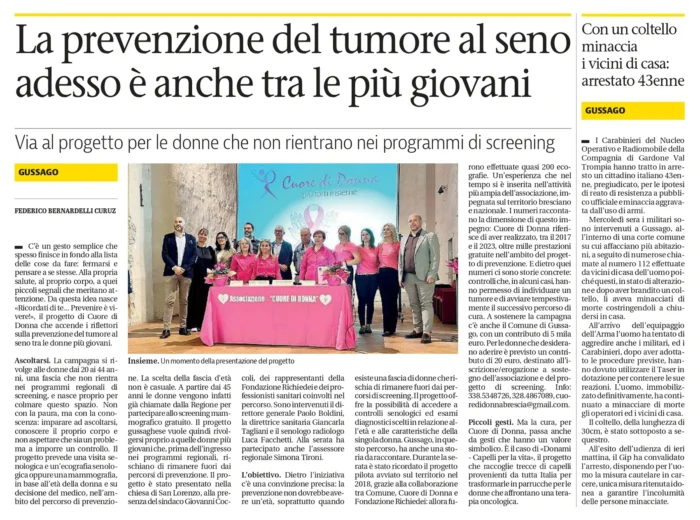 La Prevenzione del tumore al seno adesso è anche tra le più Giovani | Brescia | Rassegna Stampa Cuore di Donna